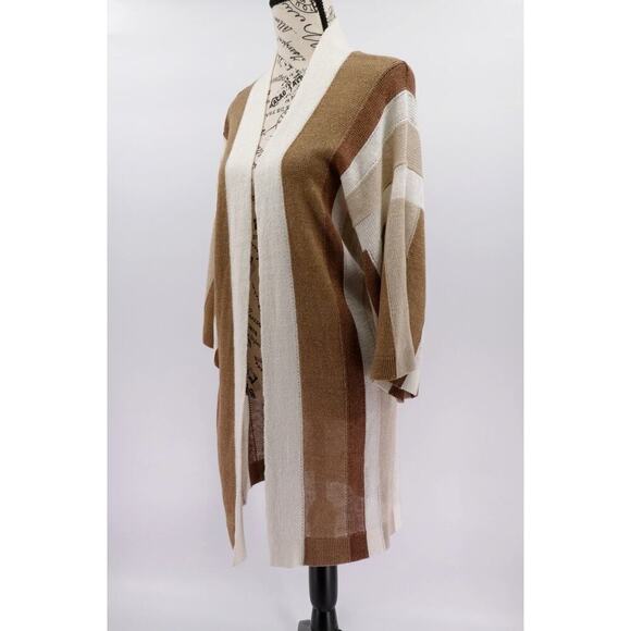 Womens Linen Open Front Duster Cardigan 2XS Brown Metallic Long Lagenlook Kimono - Picture 6 of 15
